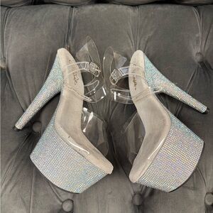 Pleaser Holographic Silver Platform Heels